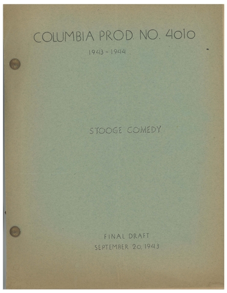 Moe Howard's 28pp. Script Dated September 1943 for The Three Stooges Film ''Crash Goes the Hash'' -- Very Good Condition